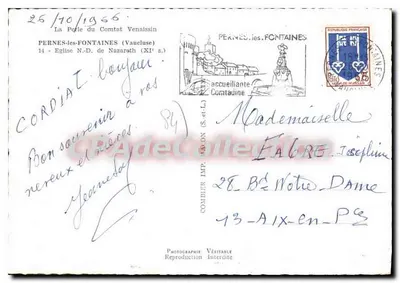 Igreja N.D. de Nazareth em Pernes-les-Fontaines — Combière, 1966 — Verso