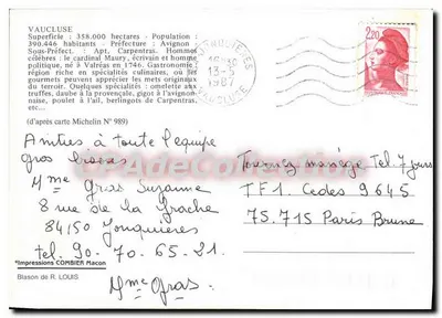 Vaucluse 84 — Cartolina turistica con mappa e foto di luoghi — Impressions COMBIER — Verso
