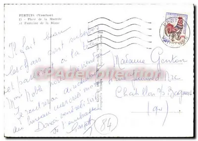 Pertuis (Vaucluse) — Place de la Murette e Fontaine de la Diane — Côme R. Impr. 84 — Verso
