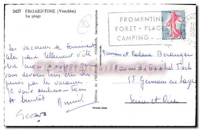 Fromentine (Vendée) — A praia — Édition de Pierron, n°2437 — Verso
