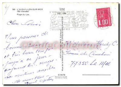 Playa del Lago — Aiguillon-sur-Mer — Editor Artaud-Ebers, n° 99 — Reverso
