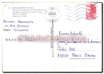 Ruínas do Castelo de Soubise — Mouchamps (Vendée) — Editor APTAUD Frères — Verso