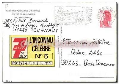 Centrum Bellenaves — Popularne wakacje dziecięce — L'Inconnu Célèbre N°5 — Rewers