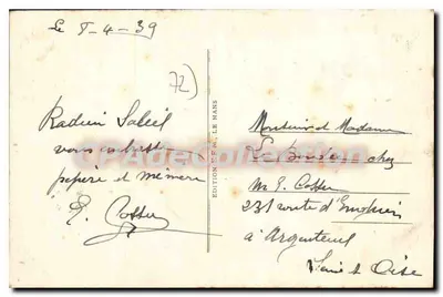 Le Mans — Fontaine de la Gare i ulica Thiers — Wydawnictwo E.F.M., Le Mans, nr 61 — Rewers