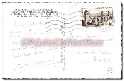 As Alpes-Mancelles — Saint-Léonard-des-Bois (Sarthe) — O Chapelet, o Pont Novo e a Colina de Haut-Fourché — Imp. Photo A. Dolat — n° 4.882 — Verso