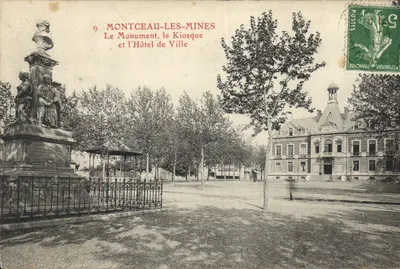 Montceau-les-Mines — O Monumento, o Kiosque e o Hotel de Ville — Editor desconhecido, n°9