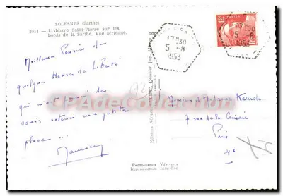 Solemes (Sarthe) — L'Abbazia San Pietro lungo le rive della Sarthe. Vista aerea — Éditions Aériennes, Imp. Combier — Verso