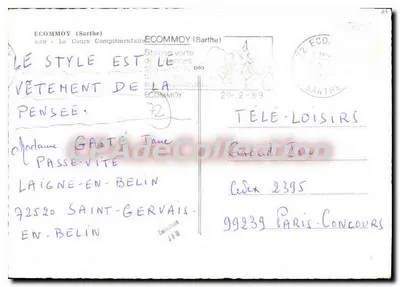 Écommoy (Sarthe) — O Curso Complementar — Estação verde da Sarthe — Verso