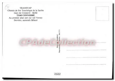 Trem turístico da Sarthe — Estação de Connerre — editor Pierron — Verso