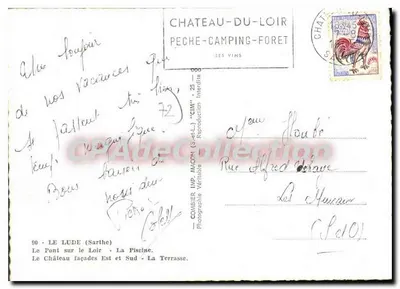 Le Lude — Sarthe — Castelo, ponte e piscina — Combier — Verso