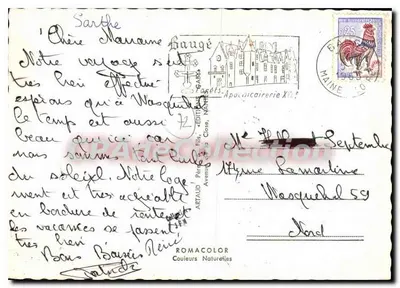 La Flèche — Vista panorâmica com castelo, ponte e passeios — Éditions Artaud, Paris — Verso