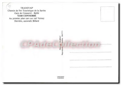 Caminho de Ferro Turístico da Sarthe — Estação de Connerre — Transvap — Foto N° 84/771 — Verso