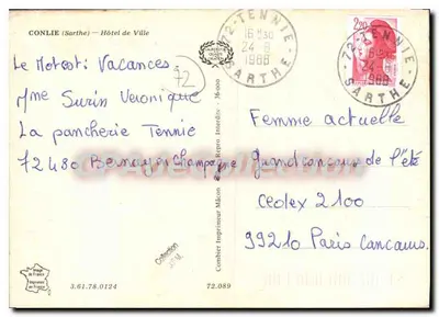 Conlie (Sarthe) — Hotel de Ville — editor Cing — Verso
