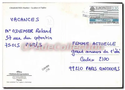 Chahaignes (Sarthe) — A praça e a igreja — Éditions & Impressions Combier — Verso
