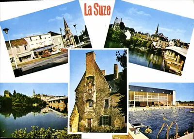 La Suze — vista panorâmica e piscina — Éditions et Impressions Combier / Mâcon