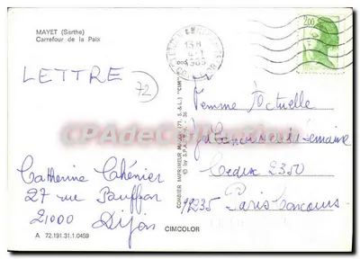 Mayet (Sarthe) — Cruzeiro da Paz — Impressor CIMCOLOR — Verso