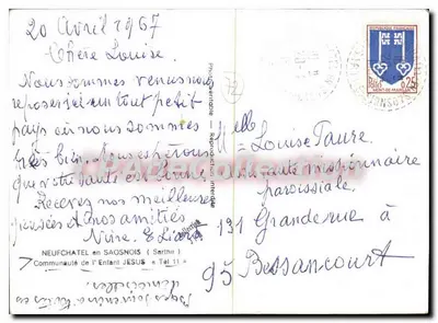 Wnętrze kaplicy — inskrypcja 'REGINA VIRGINUM' nad ołtarzem — wydawca CPAdéCollection — Rewers