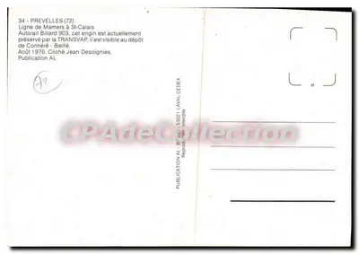Prévélles (72) — Autorail Billard 903 — Publicação AL — Verso