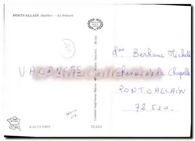 Pontvaltain (Sarthe) — Klasztor — Cambier, drukarz Nâcon — Rewers