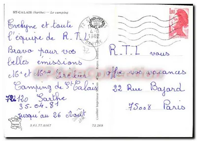 St-Calais (Sarthe) — O camping — Editor: Cumbier Imprimeur — Verso