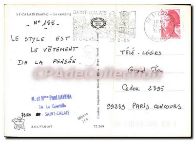 Saint-Calais (Sarthe) — O camping — Editor Combier Imprimeur Mâcon, n°155 — Verso