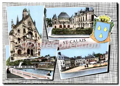 St-Calais (Sarthe) — collage de paisagens e brasão — editor desconhecido