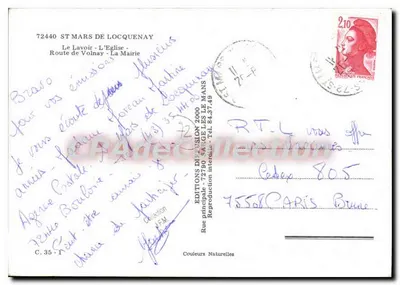 St MARS DE LOCQUENAY — widok ratusza, kościoła, mostu i ulicy — Wydawnictwo Diffusion 2000 — Rewers