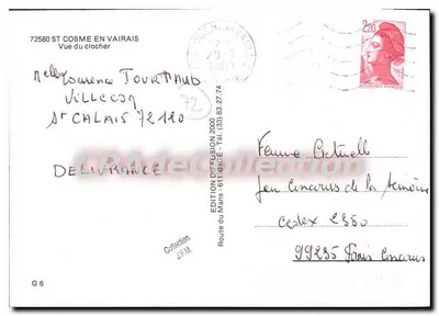 Cosme-en-Vairais — Vista del campanario — Edición Diffusion 2000 — Reverso