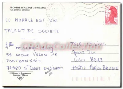 St-Cosme-en-Vairais — Vista general aérea — Ediciones e Impresiones Combier / Mâcon — Reverso