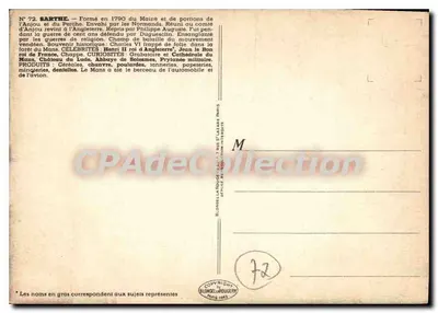 Sarthe — Carta turística com sites e produtos — J.P. Pinchon — Verso