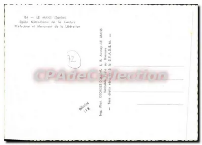 Le Mans (Sarthe) — Katedra Najświętszej Maryi Panny z Couture i Prefektura z Pomnikiem Wolności — Gipé — Rewers