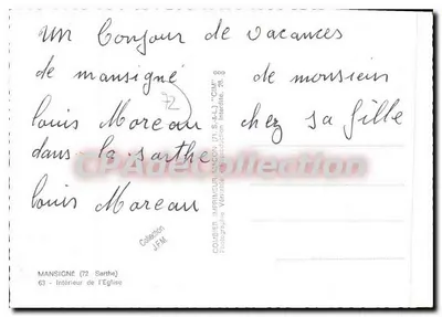 Mansigné (72) — Wnętrze kościoła — Combiér Drukarnia-Sklep (71, S.-&-L.) — Rewers