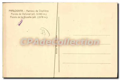 Ponta de Vallonnet — Ponta de la Duzelle — Pralognan — Hameau de Chollière — Edições Gach, Cannes — Verso