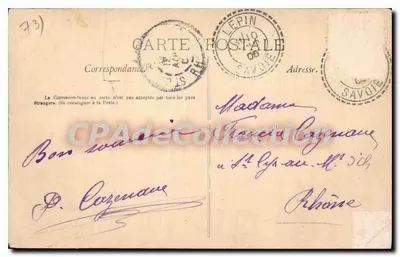 Les Échelles (Savoie) — vista do vilarejo e da igreja — C. Reynaud, editor, Chambéry, n° 879 — Verso