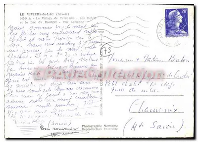 Viviers-du-Lac (Savoie) — Wieś Terre nue, Hotele i Jezioro Bourget — Widok z powietrza — Wydawnictwo Artéfactes — Rewers