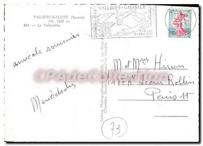 Valloire-Galibier — Savoie — Edições Lansol, n°73 — Verso