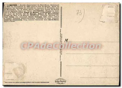 Savoie — Antigo departamento do Mont-Blanc — editor Blonel La Rougère, n°73 — Verso