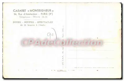 Cabaret « Monseigneur » — París 9e — editor C.A.P. (44, rue d'Amsterdam) — Reverso