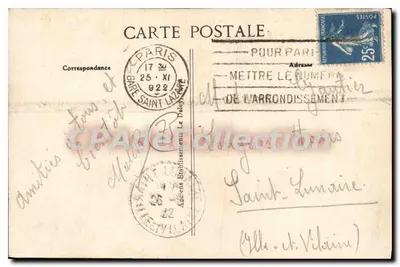 Paris - Estação de Leste — vista da estação com bondinho e carros — editor C. LP, n° 4293 — Verso