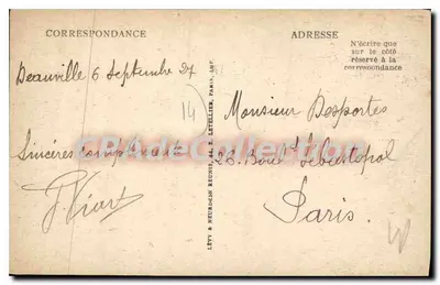 Deauville, a Praia Flutuante — A entrada do Normandy, rua da Écluse (Th. Petit arquiteto) — Editor não visível — Verso