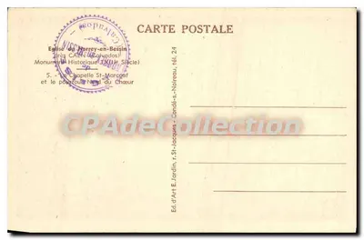 Widok wnętrza kościoła w Morrey-en-Bessin — kaplica św. Marcoauf i okolice północne ołtarza — Wyd. d'Art E. Jardin — Rewers