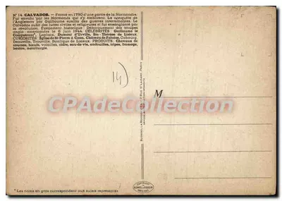 Calvados — Carta postal ilustrada — Editor Blondel-Lapouge, Paris — Verso
