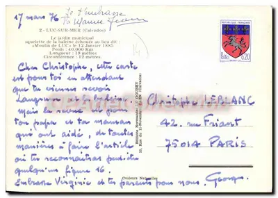 Szkielet baleiny — Ogrodniczy park w Luc-sur-Mer — Wydawnictwo Normandzkie — Rewers