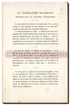Château d'Avricourt — vernietiging door de Duitsers in 1917 — CPAdeCollection — Achterkant
