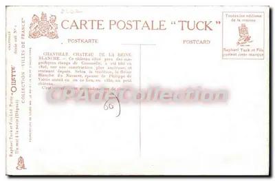 Chantilly - Château de la Reine Blanche — Tuck & Fils, Série 146 — Verso