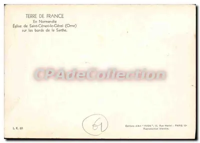Igreja de Saint-Céneri-le-Gérei — Orne — Edições d'Art YVON — Verso