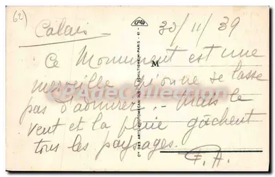 Calais - Ratusz — wydawca PICON, nr 1 — Rewers