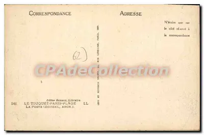 Edifício da Correios — Le Touquet-Paris-Plage — Edição Rennaux, Livreiro — Verso