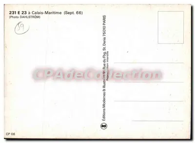 Pociąg parowy 231E23 — Calais-Maritime — Wydawnictwo Modernes & Illustrées — Rewers