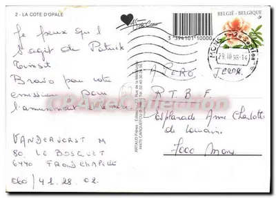 Côte d'Opale — Carte postale illustrée avec les sites de Boulogne, Le Touquet, Berck et Abbeville — éditée par ARTAUD Frères — Verso